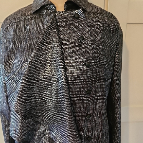 Escada By Margaretha Ley Vintage Silk Black Silver Metallic Women's Blouse Sz 34 - Picture 2 of 9